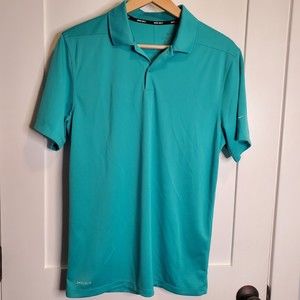 Nike Golf Polo Shirt Men's Small Green Teal  Tennis Blade Collar  Neck Dry Fit